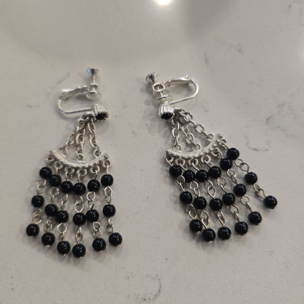 Elegant Silver and Black Dangle Earrings